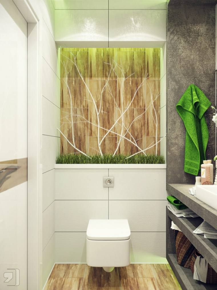 トイレの装飾のアイデアトイレ竹の木緑のタオルのアイデア寄木細工の床