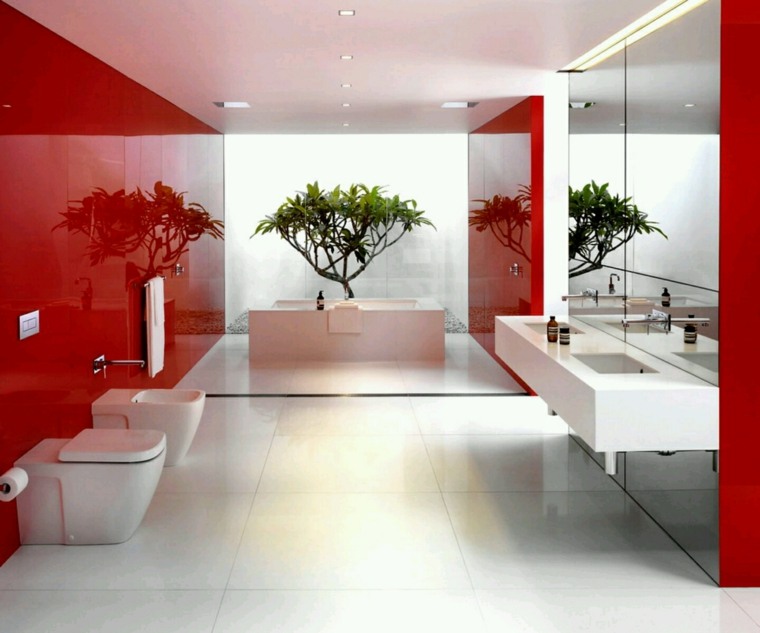raudonas vonios kambario dekoras zen tualetas