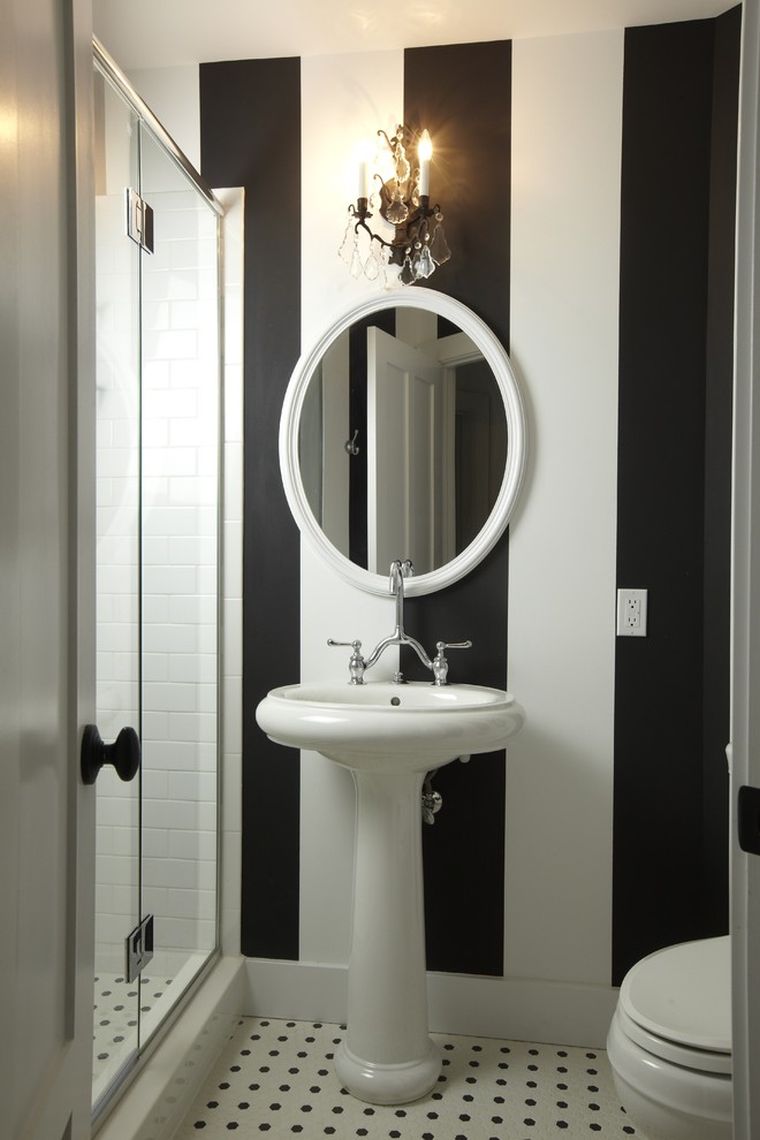 黒と白の壁紙-トイレ-トイレの装飾