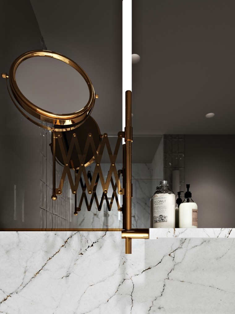 あなたのアパートを飾るgolden-element-mirror-bathroom
