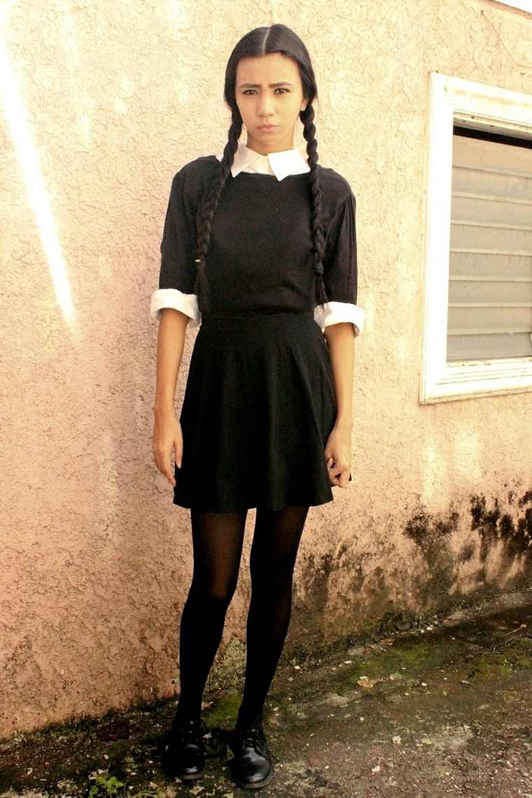 Costume di Halloween ragazza fai da te vestito nero camicia bianca
