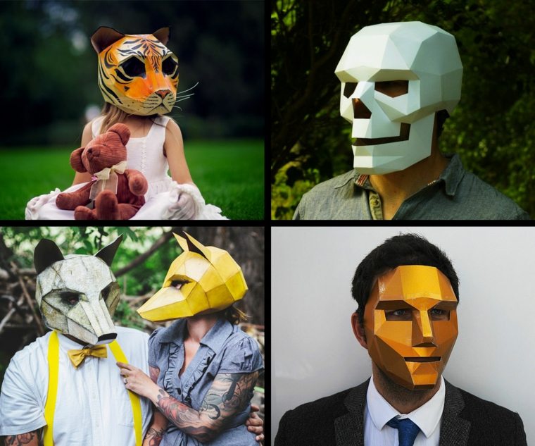 3D kartono kaukė pasidaryk pats idėja moters kostiumas Helovinas
