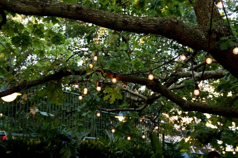 Magiškas naktinis žvaigždėto medžio terasos apšvietimas