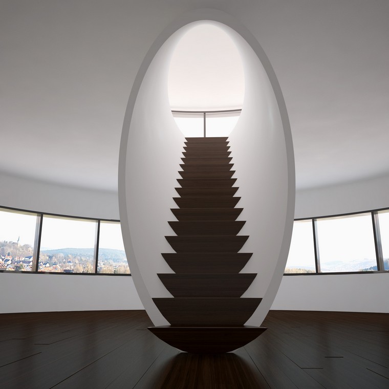 laiptai kūrybingo dizaino modernaus medžio interjero laiptai