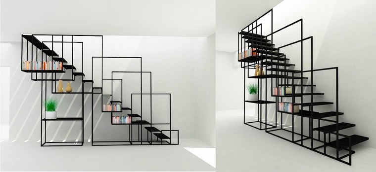 juodų laiptų šiuolaikinio modernaus interjero dizaino idėja