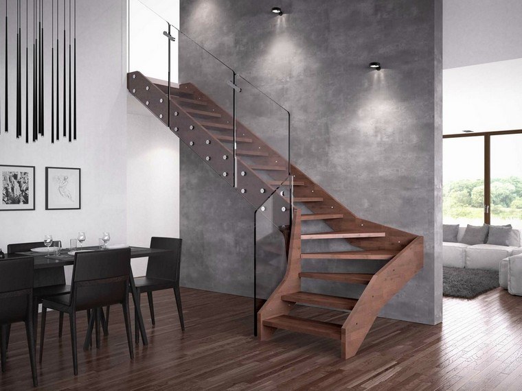 belsőépítészet lakás lépcsőház fa fal viaszosbeton kanapé