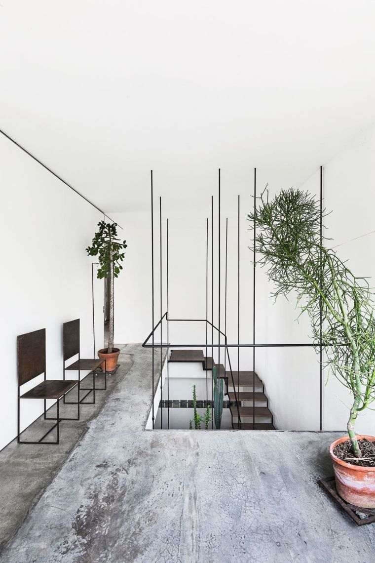 modernus laiptinės dizainas modernus namas deco žali augalai