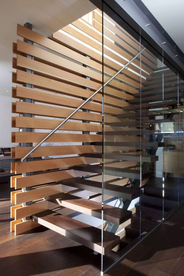 moderne ideje za ukrašavanje visećih stepenica unutarnje stepenice od drvenog stakla
