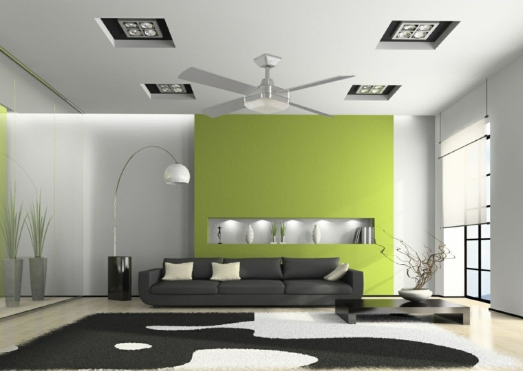 リビングルームのソファのカーペットの床を置くための偽の天井のアイデア