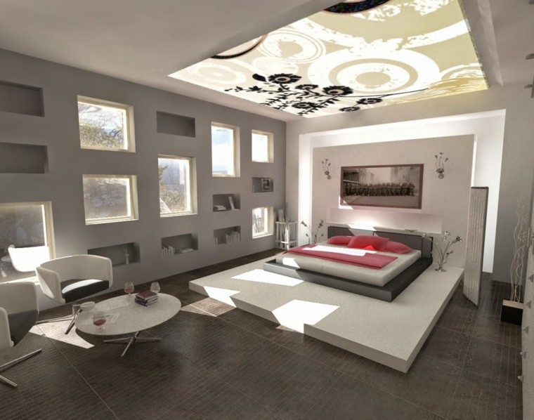 偽の天井の寝室のデザインのアイデアベッドのデザインのコーヒーテーブル