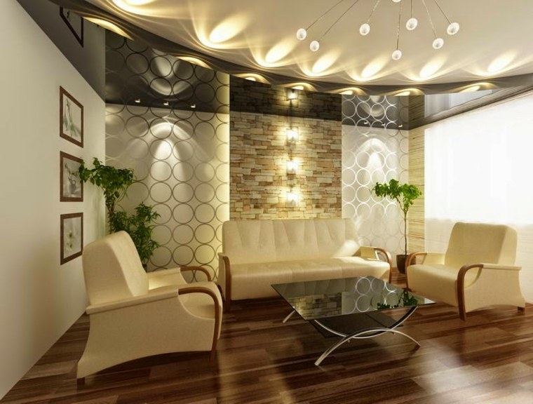 照明のアイデアリビングルーム仮天井アームチェアコーヒーテーブルガラス