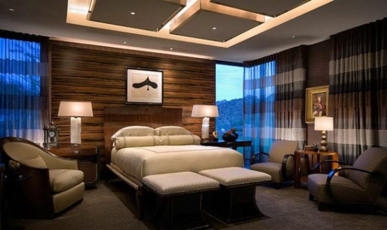 偽の天井の寝室のアイデアの壁の木製フレームのソファ