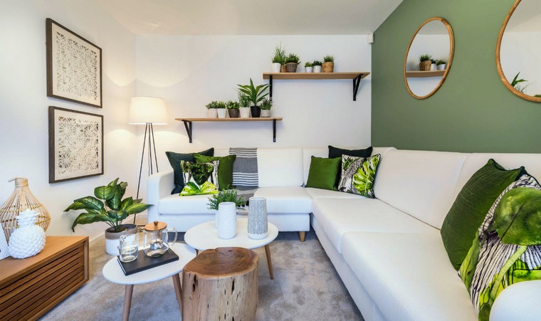 modern, zöld színű hálószoba