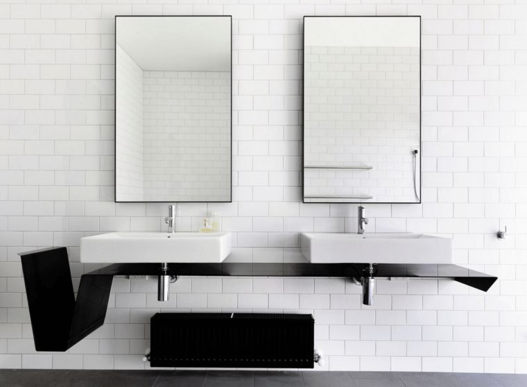 suvremeni dizajn zrcala dvostruki umivaonik kupaonica podzemna željeznica pokriva pločice
