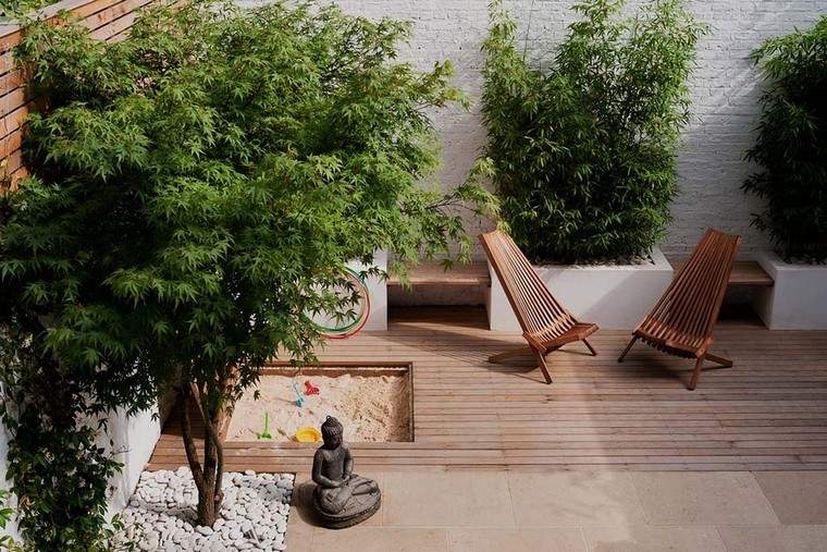 Zen vrt moderna vanjska ideja obloge od drveta