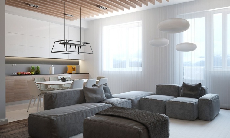 idea arredamento soggiorno tende bianche divano soggiorno illuminazione design