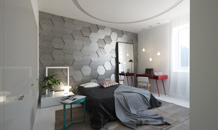 Texturált falú hálószobabútor tükör ötlet szőnyegpadló