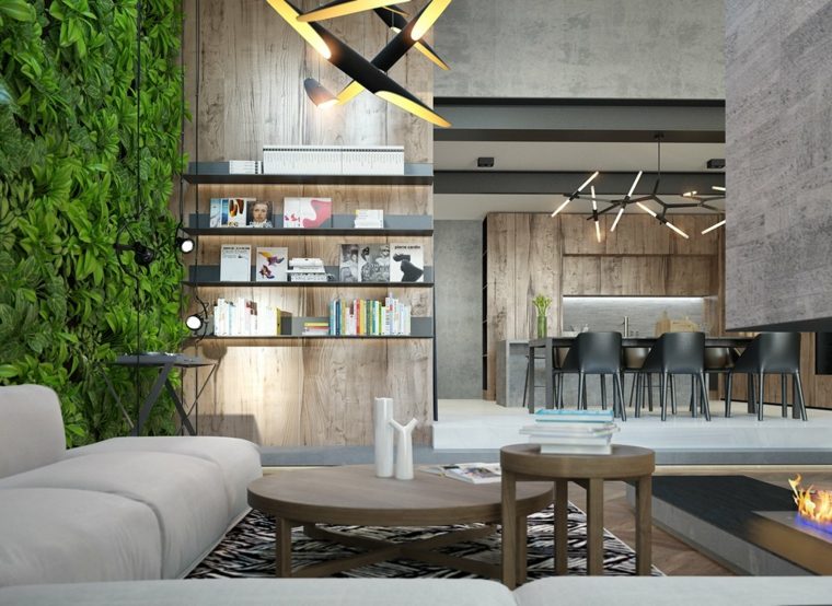 モダンなアパートの木製テーブルのアイデアカーペットの床の棚のデザイン