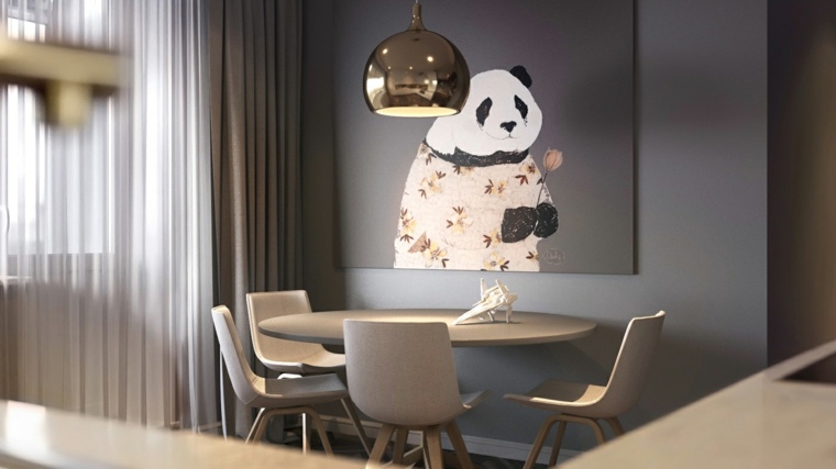 Rivestimento parete decorare tavolo disegno panda tavolo sedie in legno