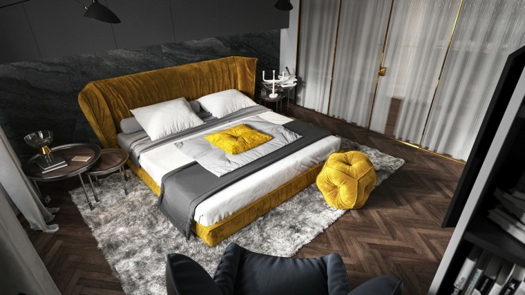 spavaća soba posteljina ideja krevet moderan dizajn tepih pod
