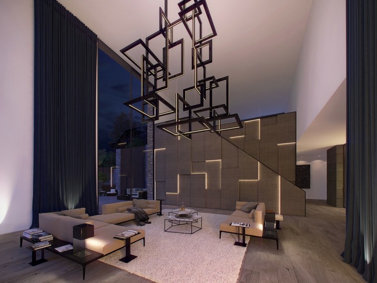 modern belső nappali tervezési ötlet padlószőnyeg sarokkanapé karosszék dohányzóasztal