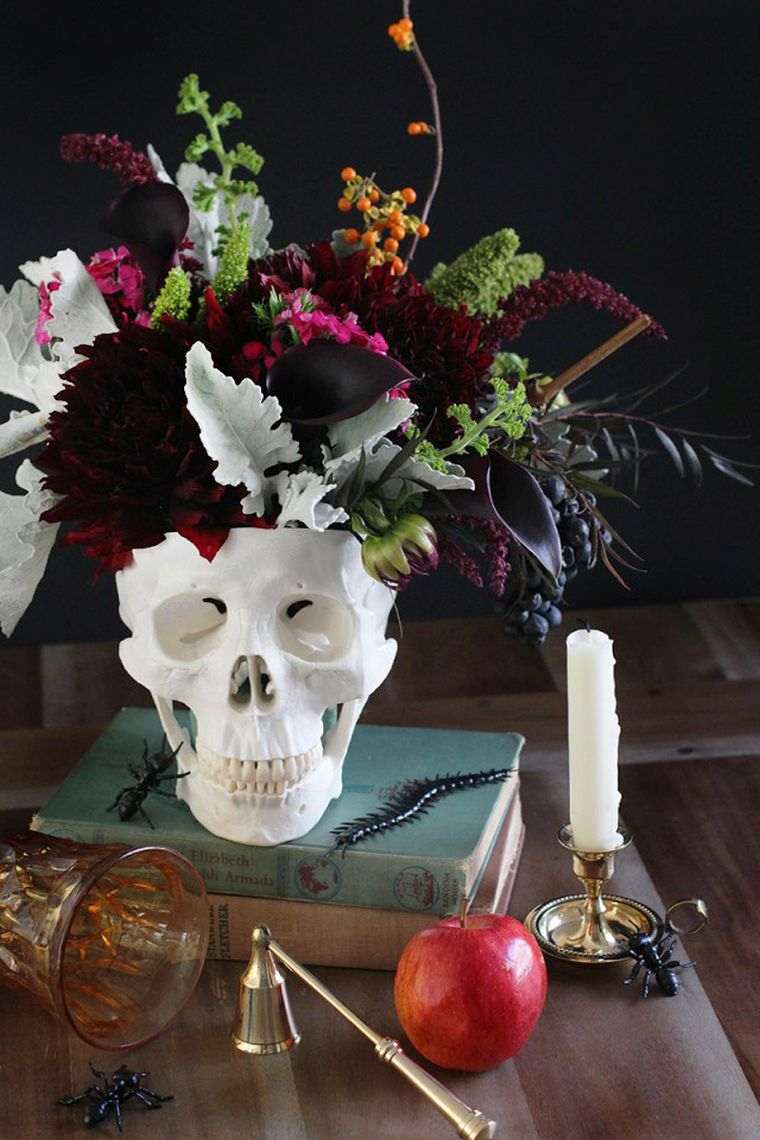 ハロウィーン-家-装飾-頭蓋骨-花瓶-アイデア