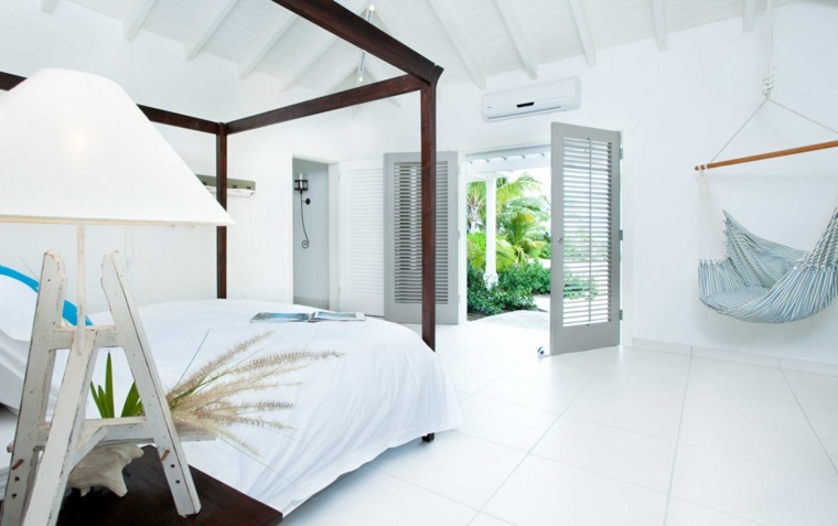 寝室のサスペンションインテリア白い寝室のためのハンモックのアイデア
