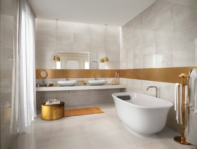 ideje za kupaonske pločice moderne kupaonske pločice bijele pločice zlatni elementi