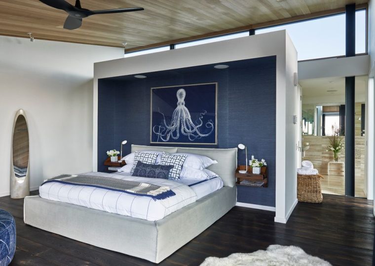 青い寝室の装飾のアイデア-壁-アクセント-画像