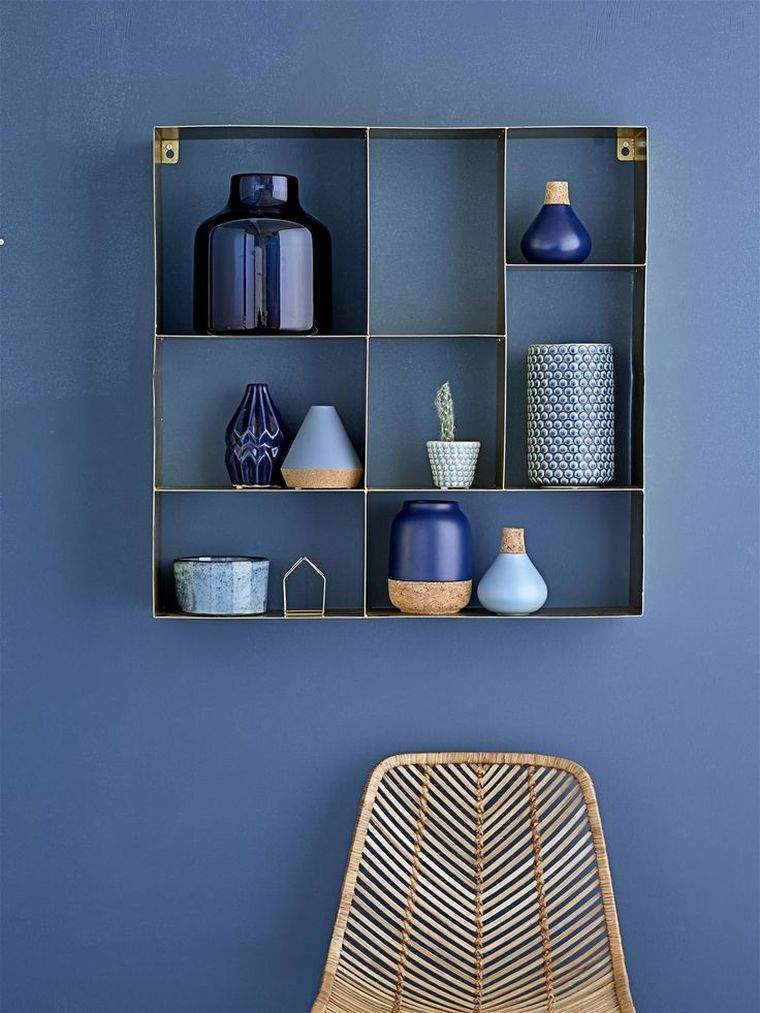 idea di decorazione pittura blu-carta da parati-accessorio-mobili-interni-moderni