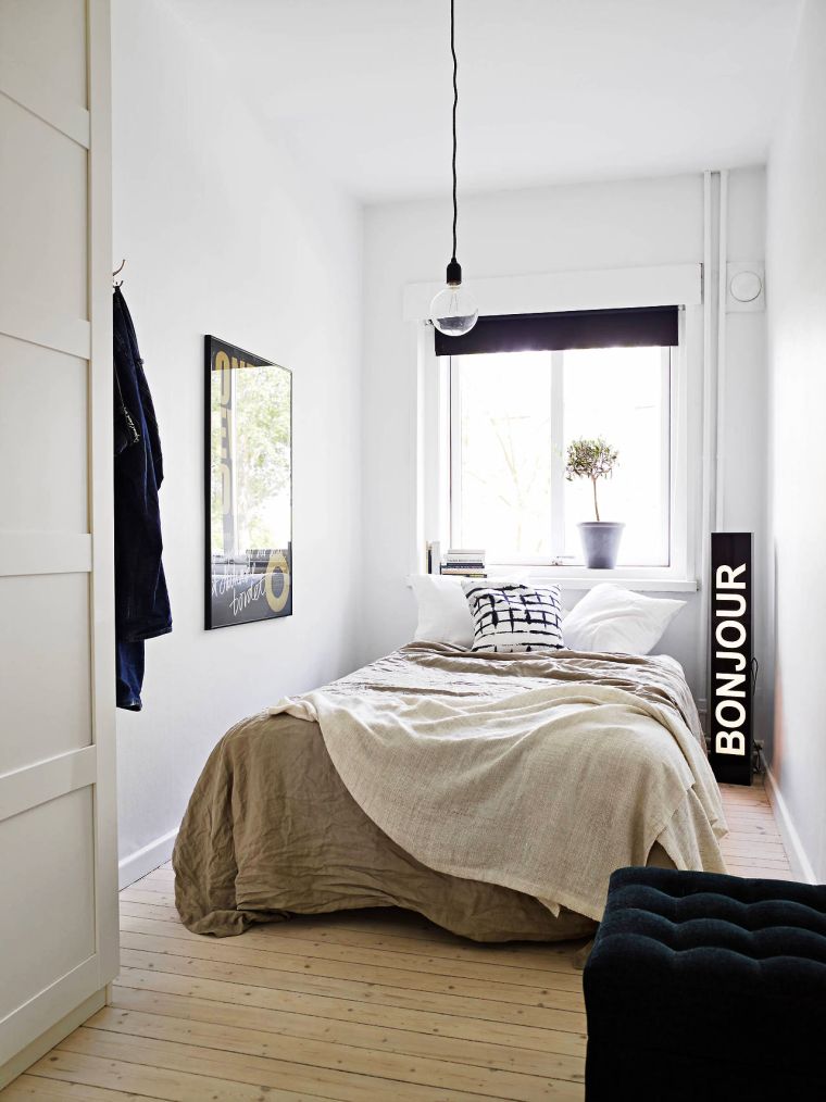 deko idėja suaugusiųjų miegamasis mažos erdvės aksesuarai baldų lovos apšvietimas
