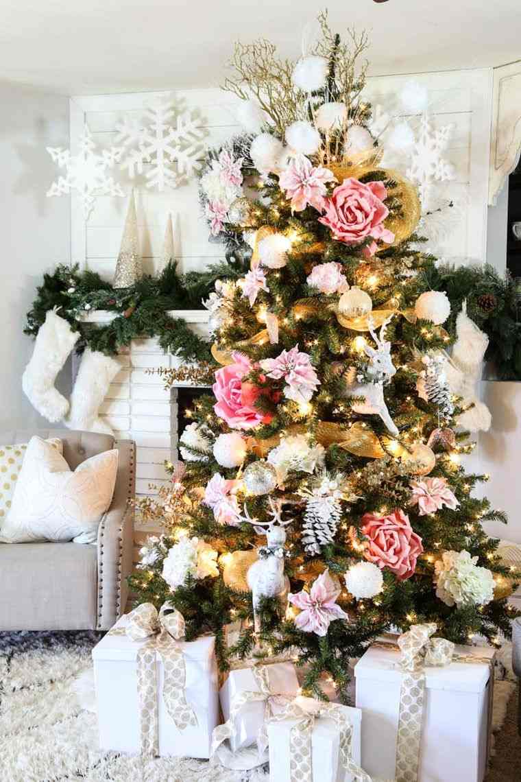 prašmatnaus stiliaus-glamūrinio-rožinio aukso kalėdinio dekoro idėja