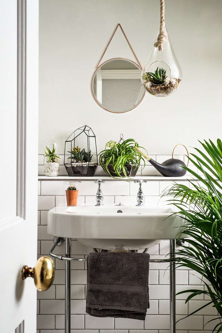 fürdőszoba deco növény edény tükör ötlet belsőépítészet deco természet