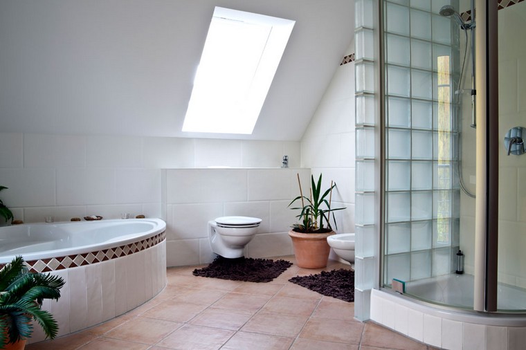gamtos vonios kambario dekoro idėja puodo augalas vonia plytelių dušo kabina