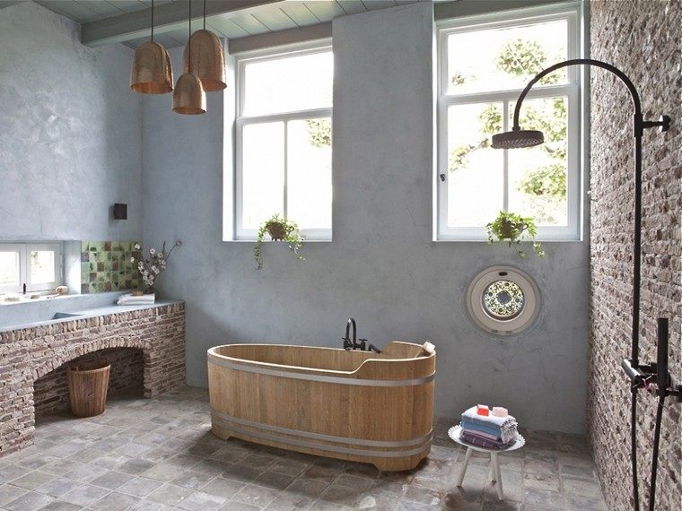 bagno vasca da bagno legno deco doccia italiana interior design