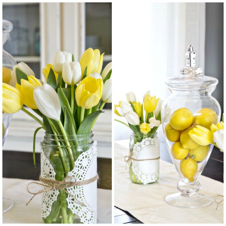 Uskrsni stol deco proljetno cvijeće tulipani žuta bijela ideja