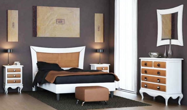 miegamojo dekoro idėjos-natūralios spalvos-rudos-sienos-baldai-dviejų spalvų-balta-medinė-lino-lova-juoda miegamojo dekoro idėjos