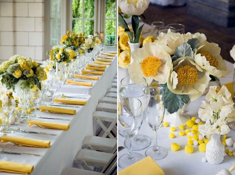 „Pasidaryk pats“ vestuvių deko geltonos gėlės hortenzijos geltonos spalvos servetėlės