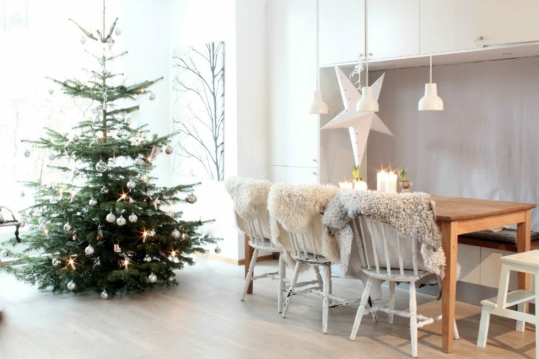 Decorazioni natalizie foto design moderno albero di Natale festa tavolo casa scandinava