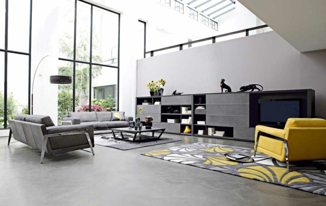 idee per arredare un soggiorno moderno giallo nero