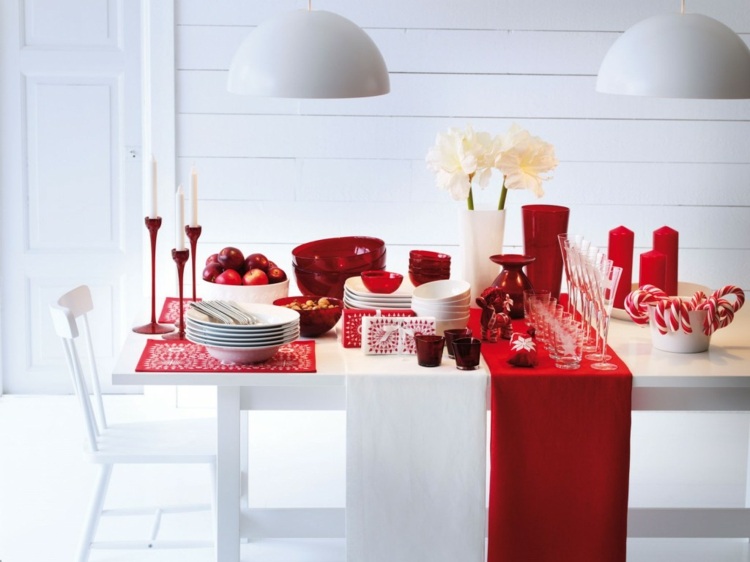 crveno -bijele ideje za ukrašavanje božićnog stola