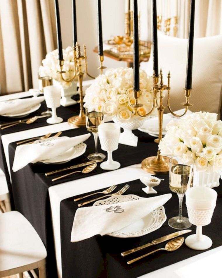 arredamento da tavola nero e oro-matrimonio-chic