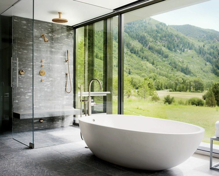 modernios dušo kabinos vonios kambario idėjos suapvalinta vonia