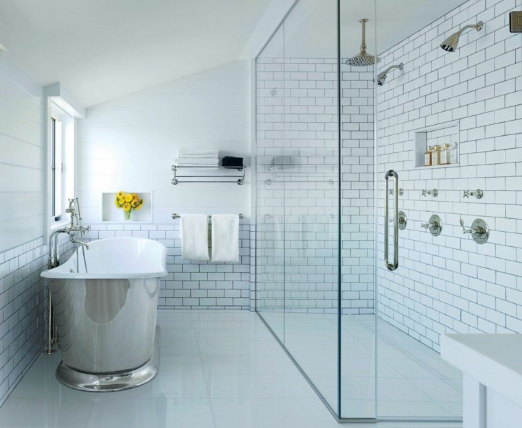 Stiklo vonios dekoratyvinis dušas baltos plytelės