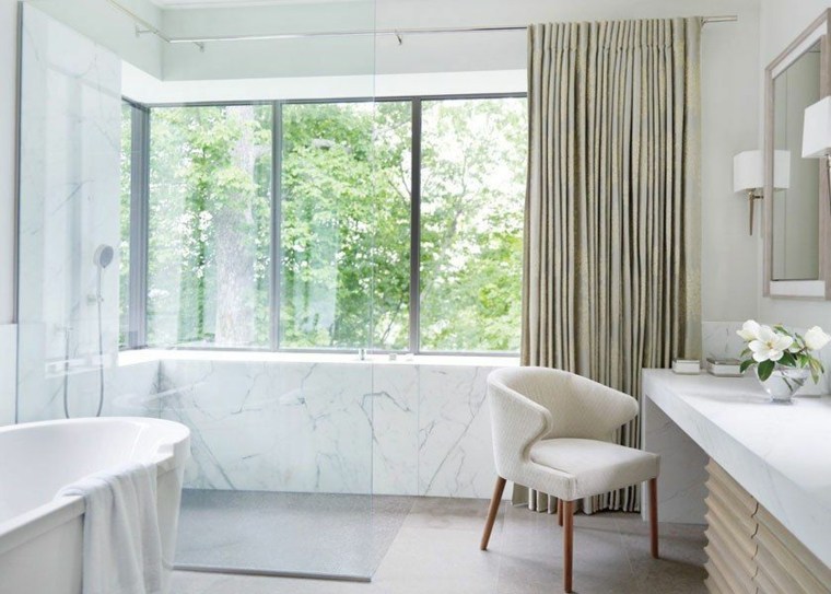 Immagini doccia marmo parete piastrella in vetro bianco