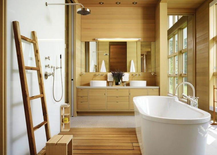 Zen bagno ispirazione doccia deco legno