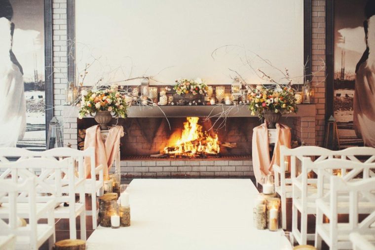 téli esküvői dekorációs fotók-ötlet-szertartás-kandalló