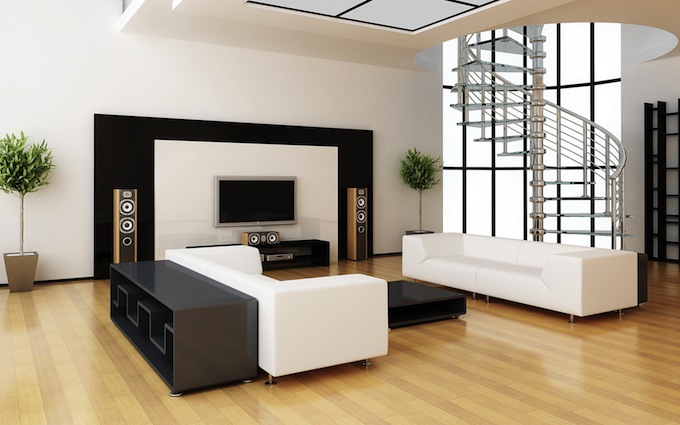 moderni minimalistinė šiuolaikinio interjero švarus dizainas juoda balta sofa