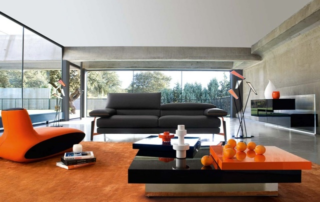 oranžinio dizaino svetainės baldai