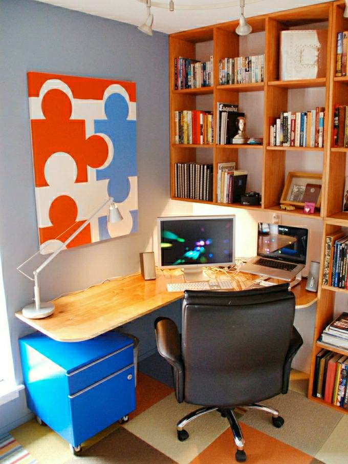 interjeras šiuolaikinis modernus mažos erdvės idėjos išdėstymas victorhabush biuro dėlionė